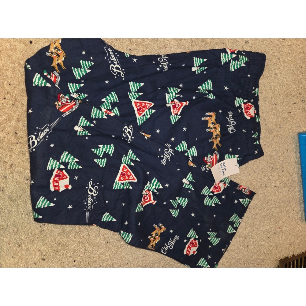 Old Navy Mens XL Christmas Pajama Pants Navy Blue Santa Reindeer Believe New